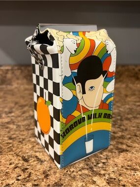 Dolls Kill Clockwork Orange Black White Rainbow Graphic Milk Carton Bag